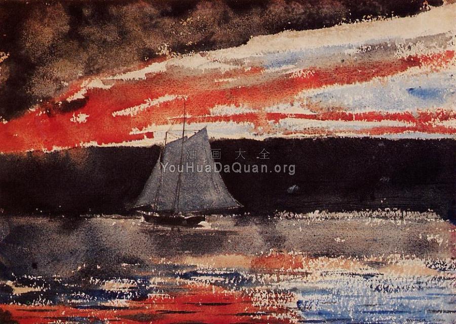 Schooner at Sunset - 温斯洛·荷默